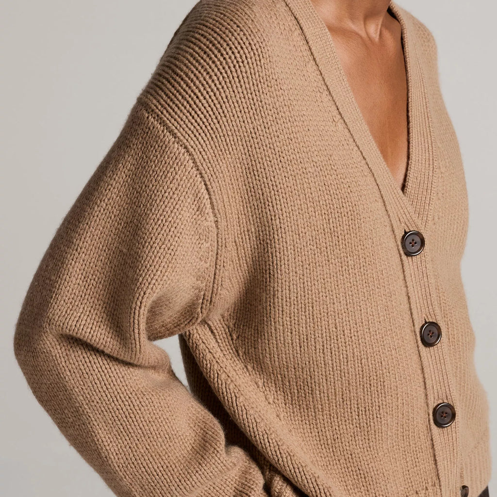 Vince Wool-Cashmere Boxy V-Neck Cardigan