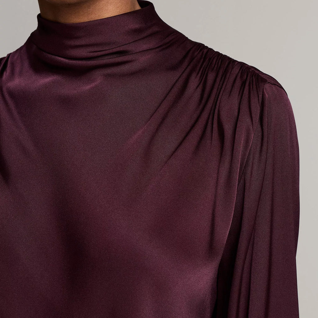 Vince Silk-Blend Draped Cowl-Neck Long-Sleeve Top