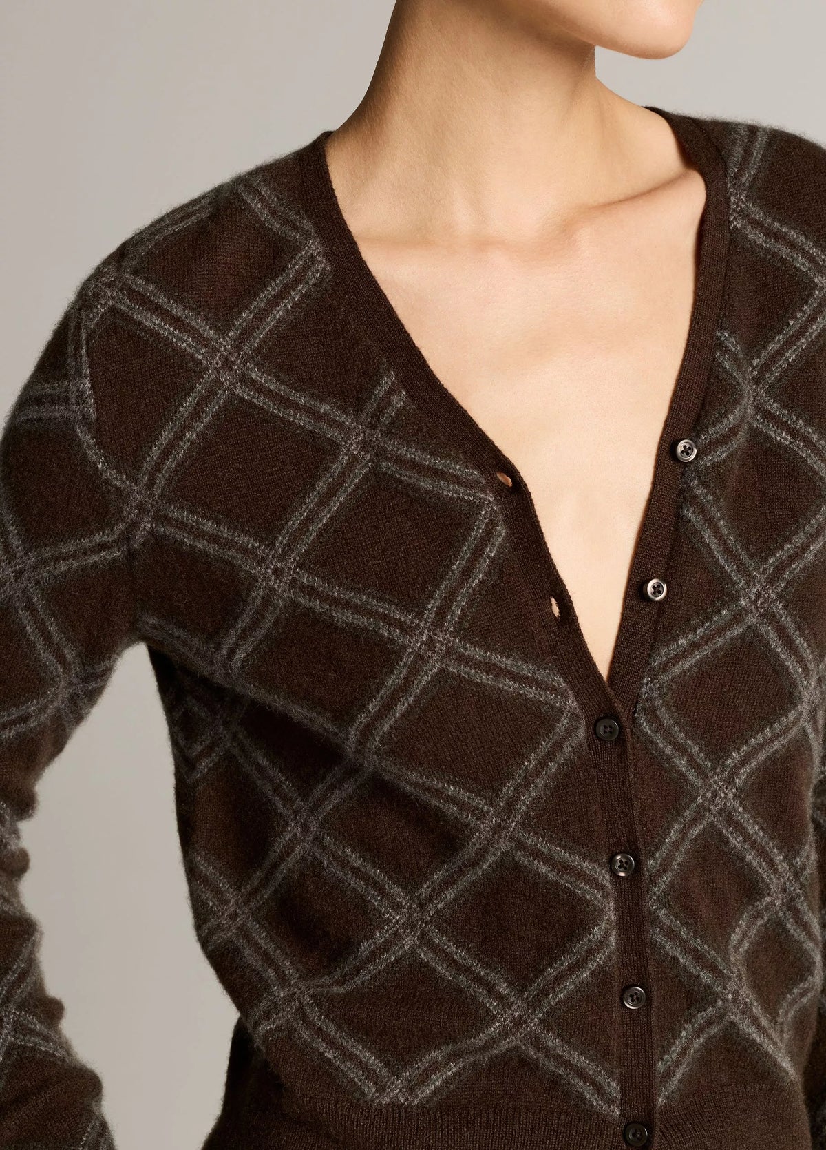 Vince Diamond Plaid Cashmere V-Neck Cardigan