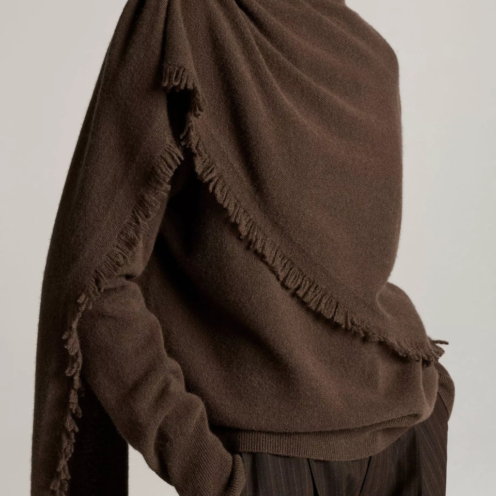 Vince Fringed Draped-Shawl Wool-Cashmere Sweater