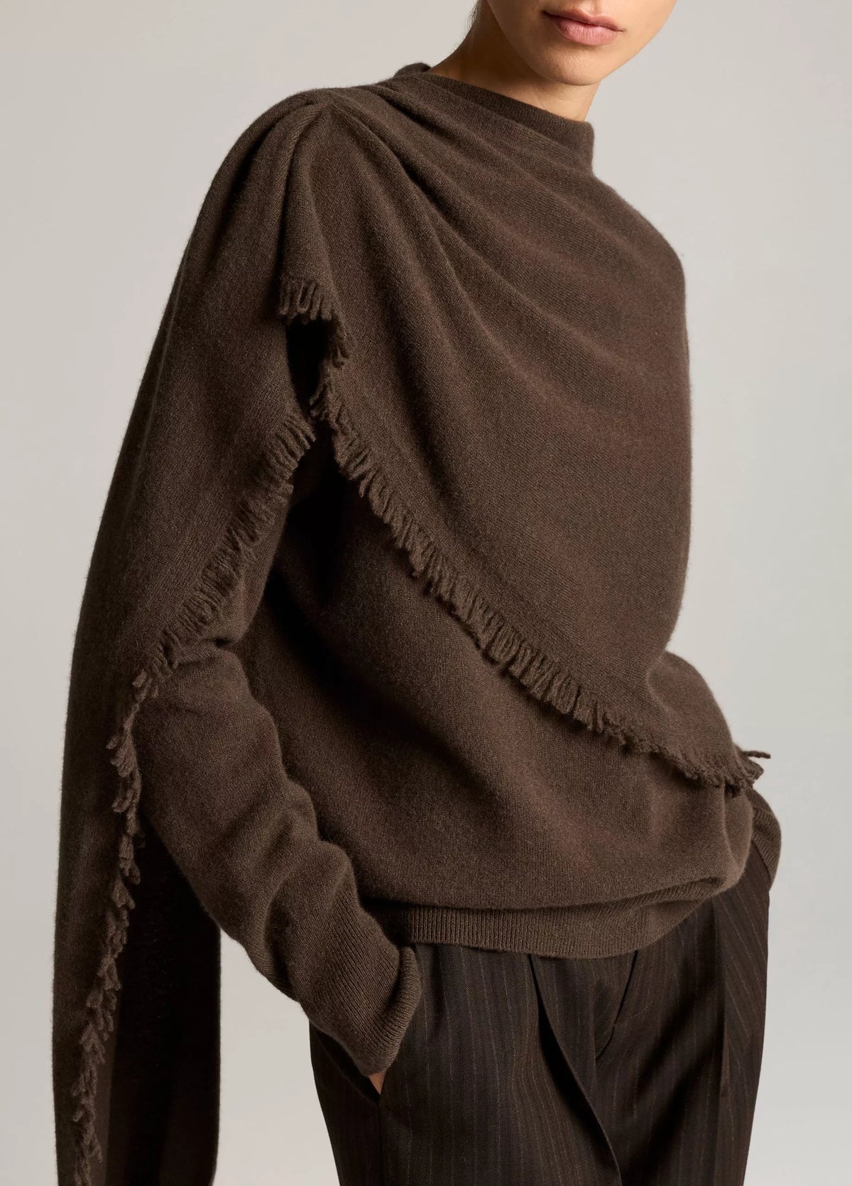 Vince Fringed Draped-Shawl Wool-Cashmere Sweater