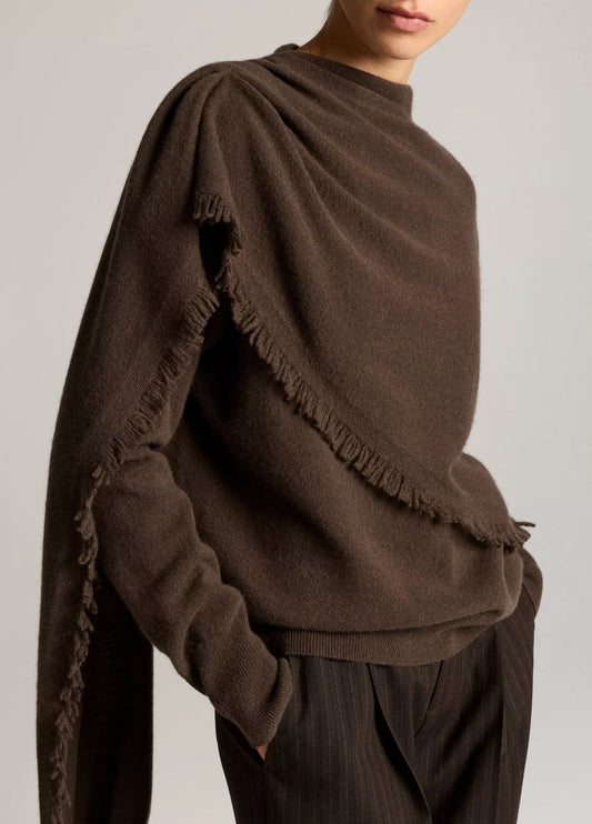 Vince Fringed Draped-Shawl Wool-Cashmere Sweater