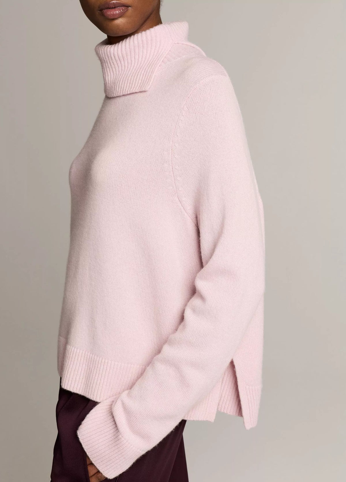 Vince Wool-Cashmere Side-Slit Turtleneck Sweater