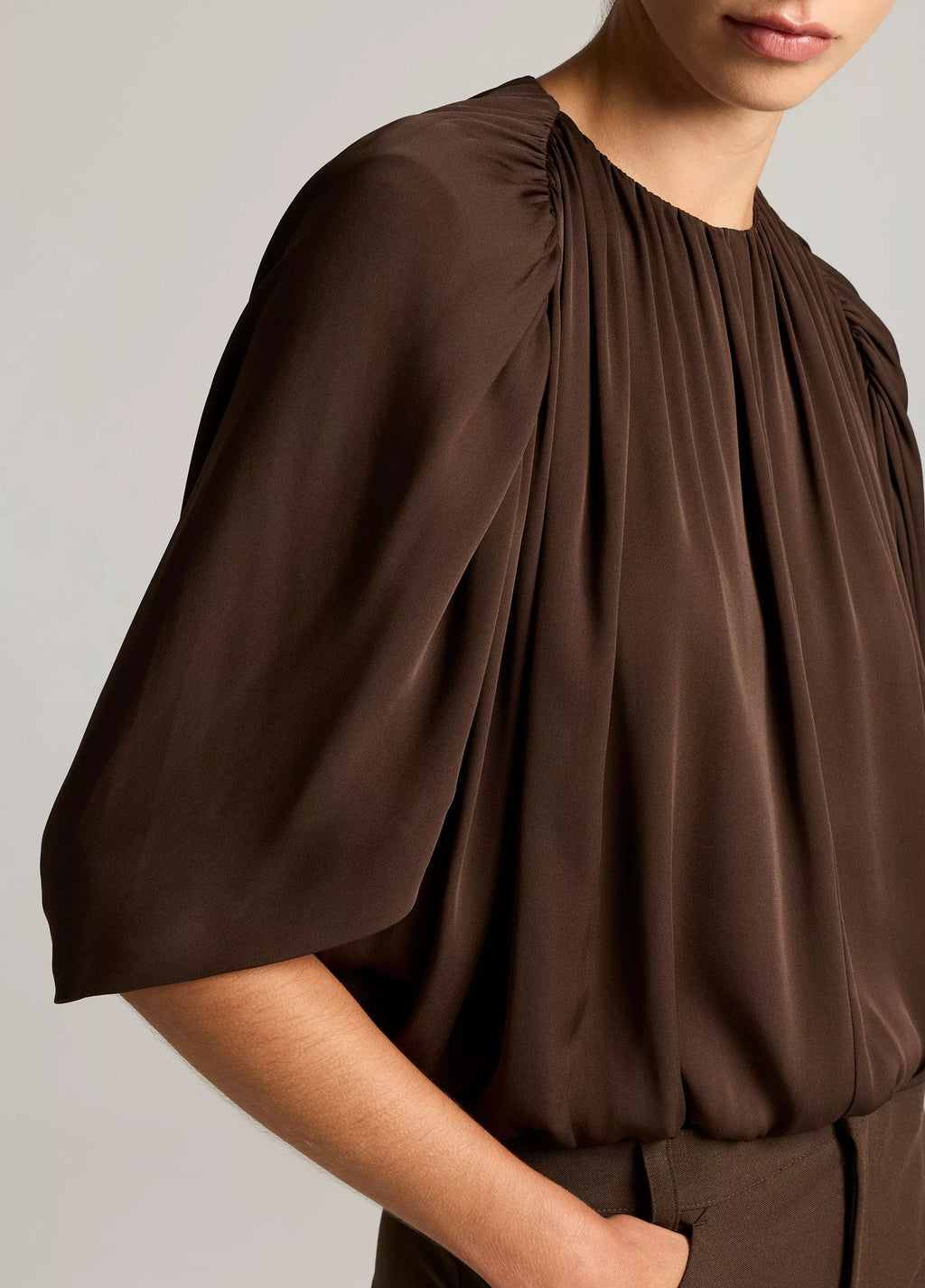 Vince Stretch-Silk Cape-Sleeve Bubble Blouse