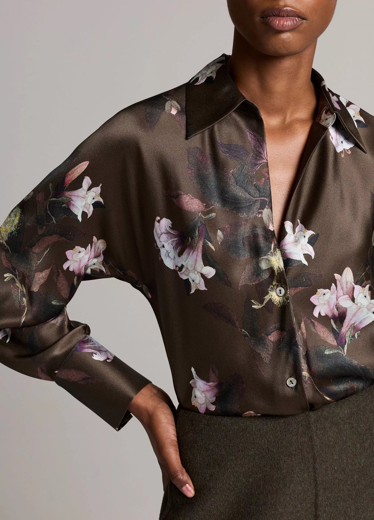 Vince Lily Vine Silk Bias Long-Sleeve Blouse