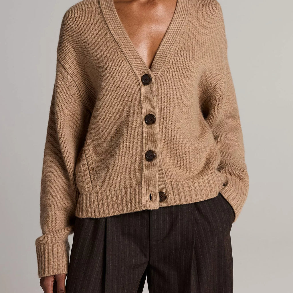 Vince Wool-Cashmere Boxy V-Neck Cardigan