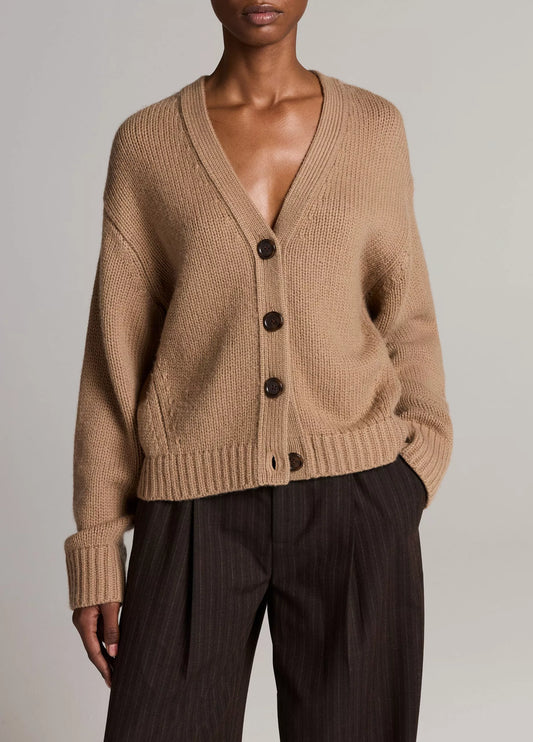 Vince Wool-Cashmere Boxy V-Neck Cardigan