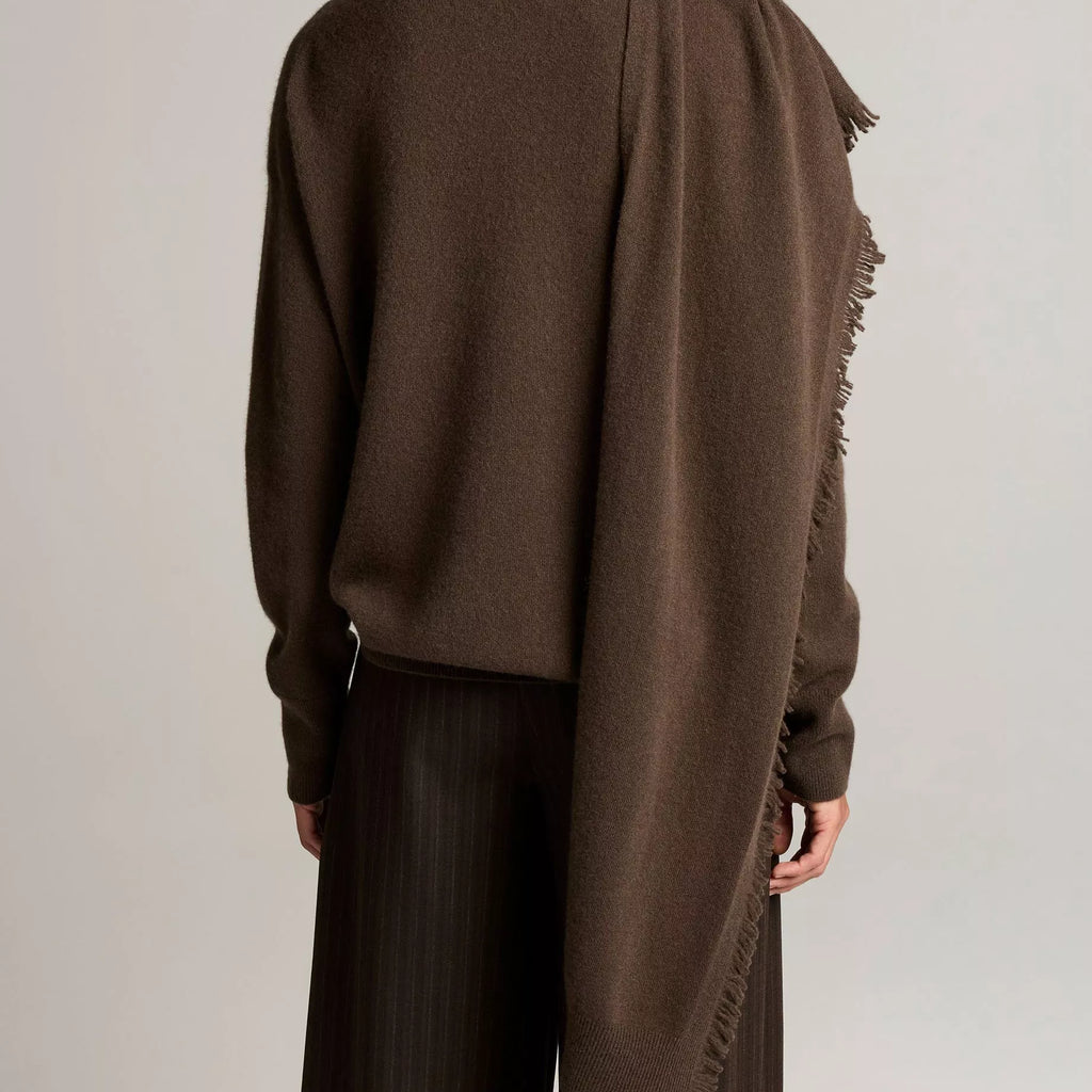 Vince Fringed Draped-Shawl Wool-Cashmere Sweater