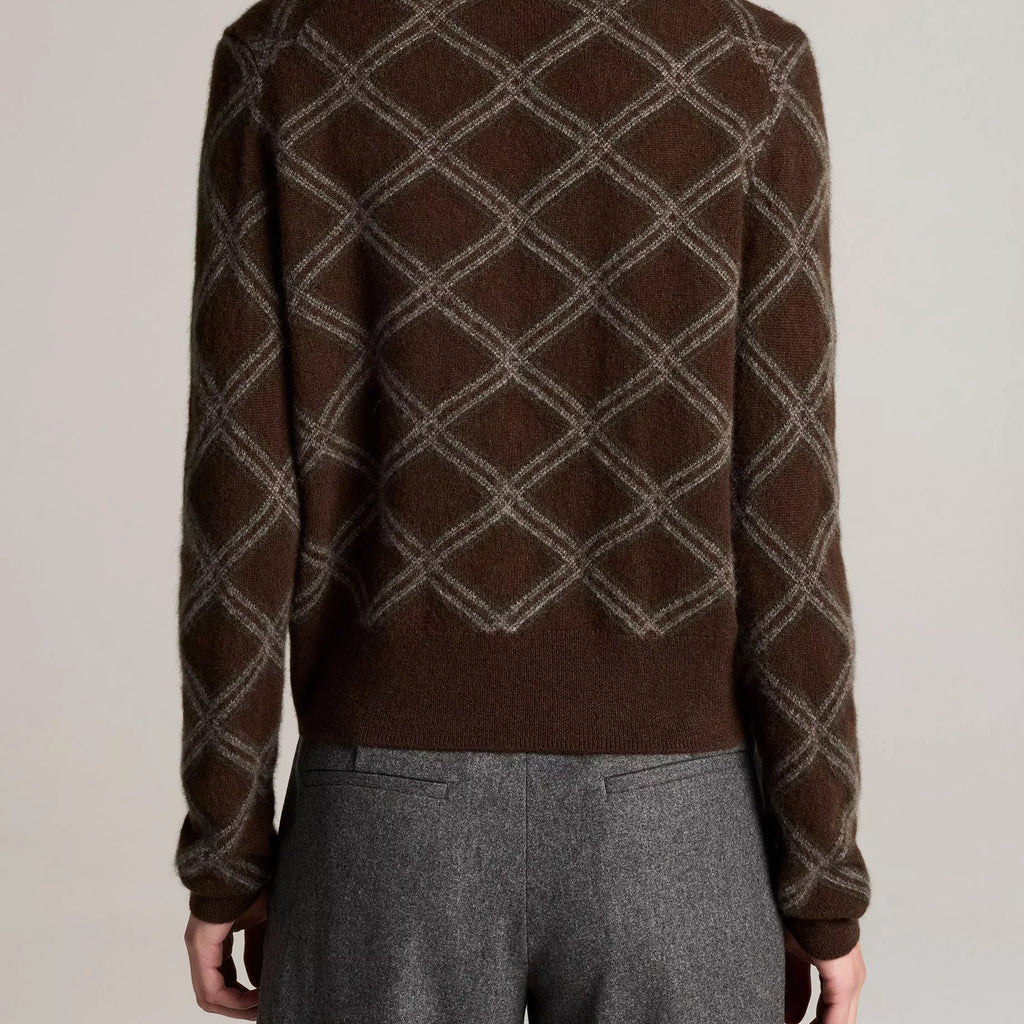 Vince Diamond Plaid Cashmere V-Neck Cardigan