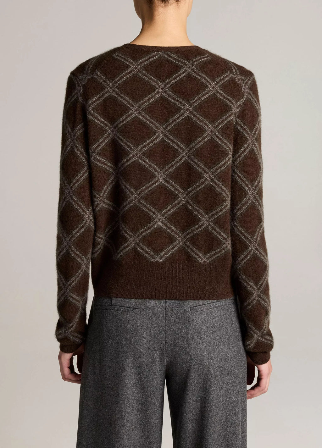 Vince Diamond Plaid Cashmere V-Neck Cardigan