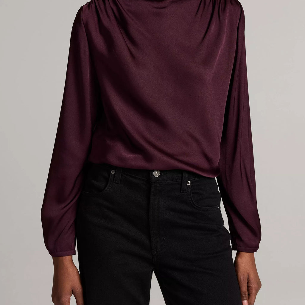 Vince Silk-Blend Draped Cowl-Neck Long-Sleeve Top