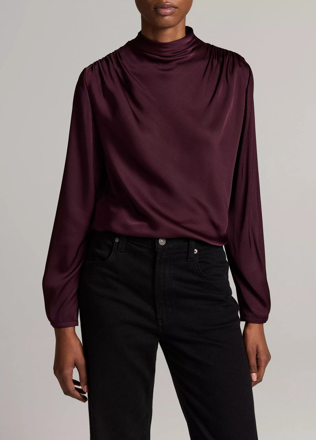 Vince Silk-Blend Draped Cowl-Neck Long-Sleeve Top