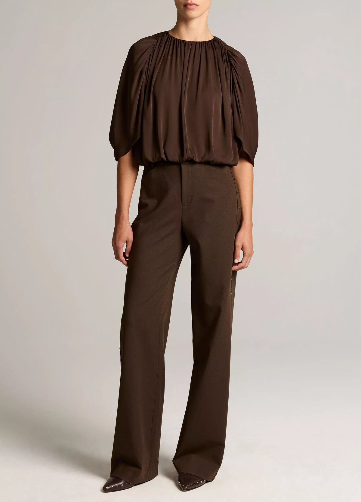 Vince Stretch-Silk Cape-Sleeve Bubble Blouse