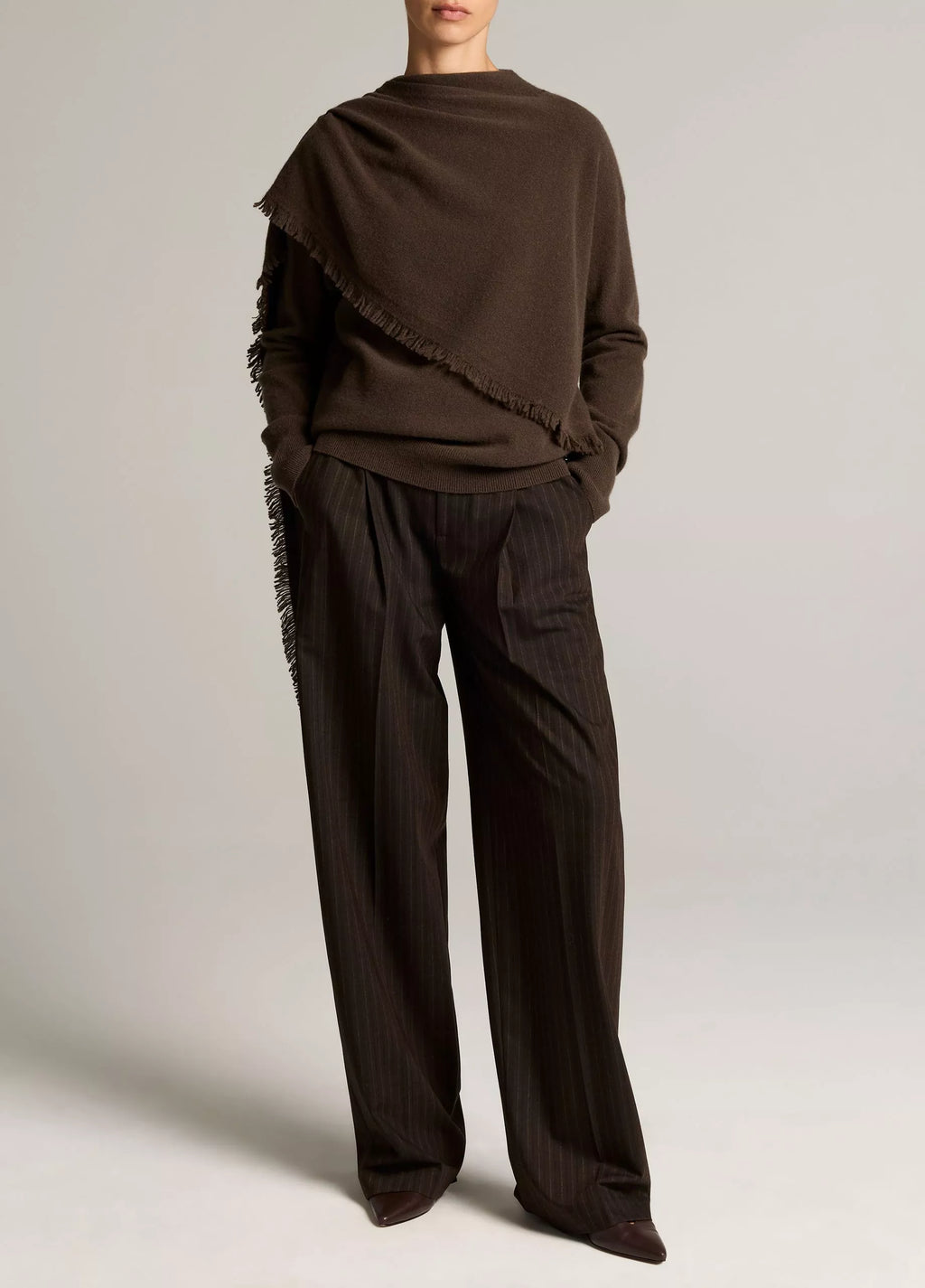 Vince Fringed Draped-Shawl Wool-Cashmere Sweater