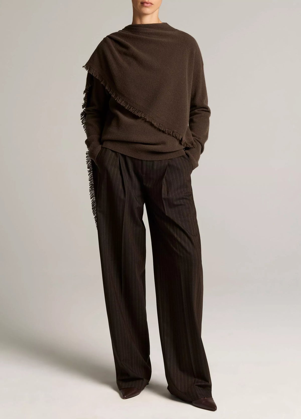 Vince Fringed Draped-Shawl Wool-Cashmere Sweater