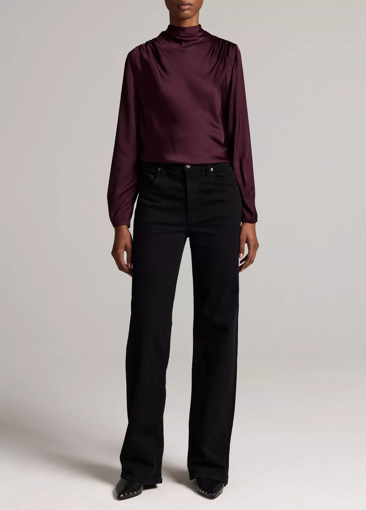 Vince Silk-Blend Draped Cowl-Neck Long-Sleeve Top
