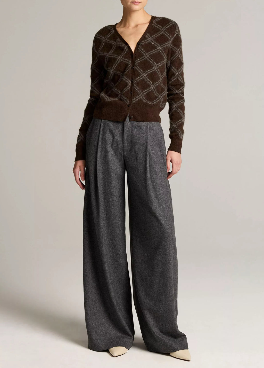 Vince Diamond Plaid Cashmere V-Neck Cardigan