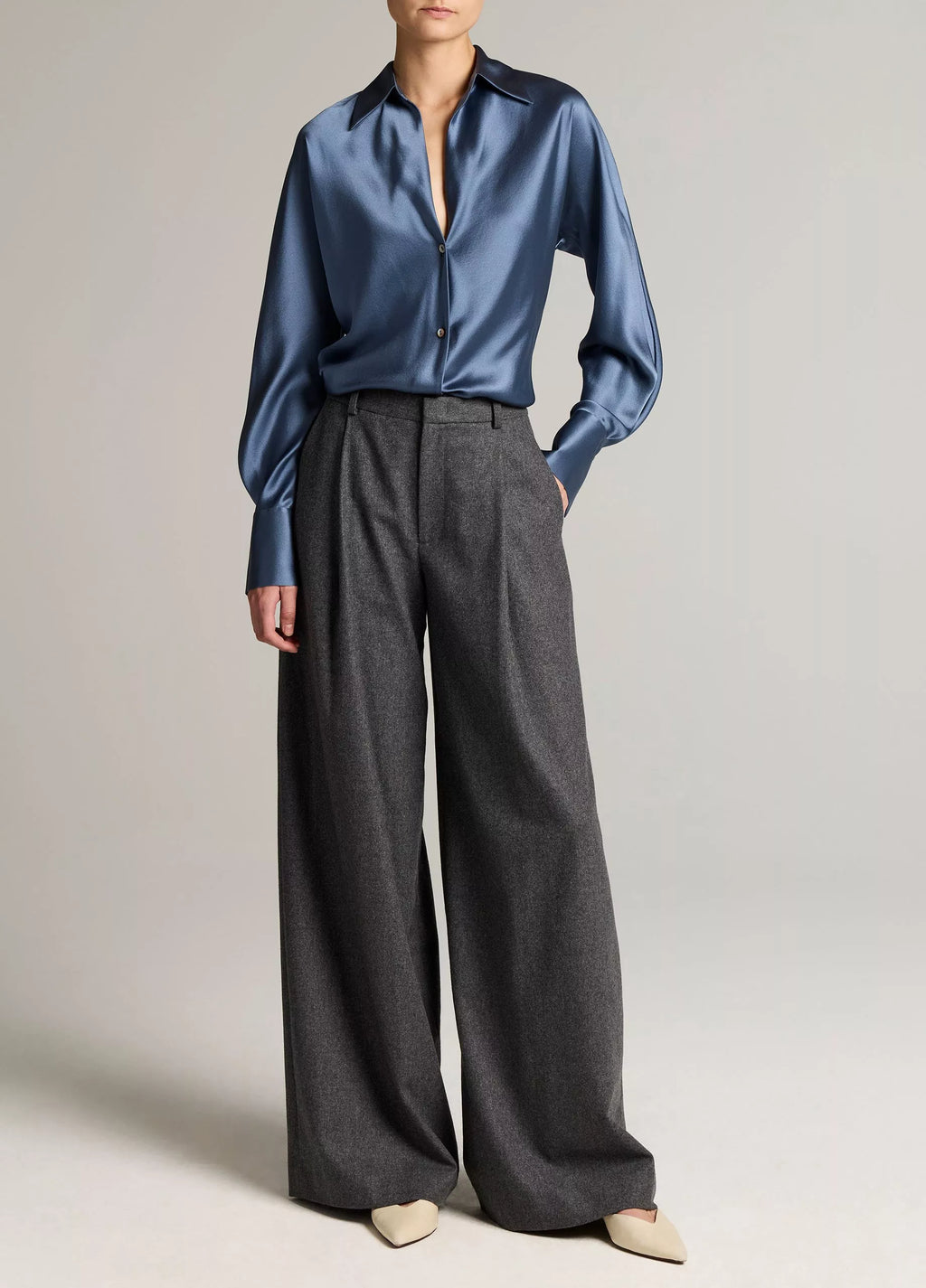 Vince Silk Bias Long-Sleeve Blouse