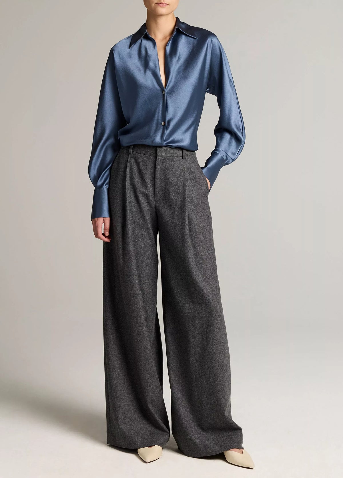 Vince Silk Bias Long-Sleeve Blouse