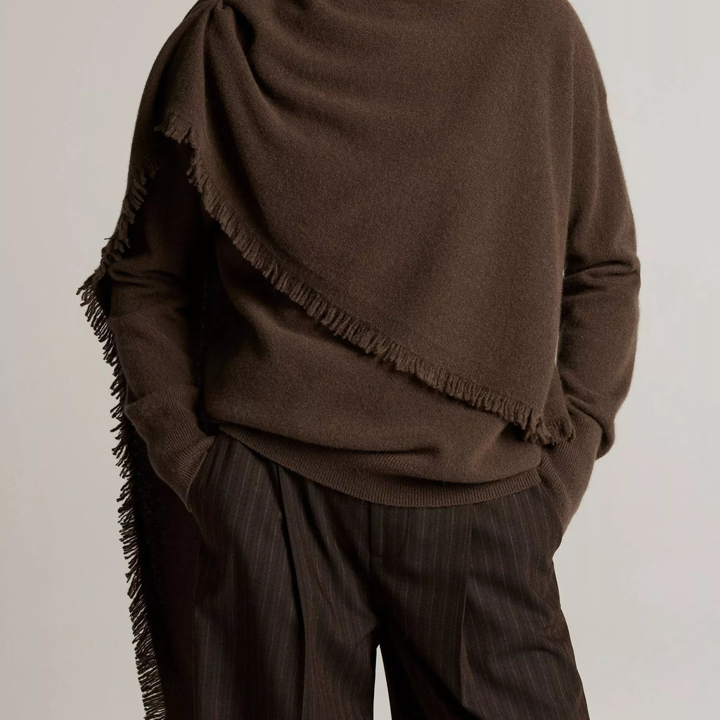 Vince Fringed Draped-Shawl Wool-Cashmere Sweater