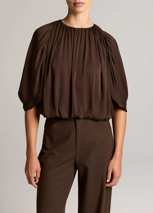 Vince Stretch-Silk Cape-Sleeve Bubble Blouse