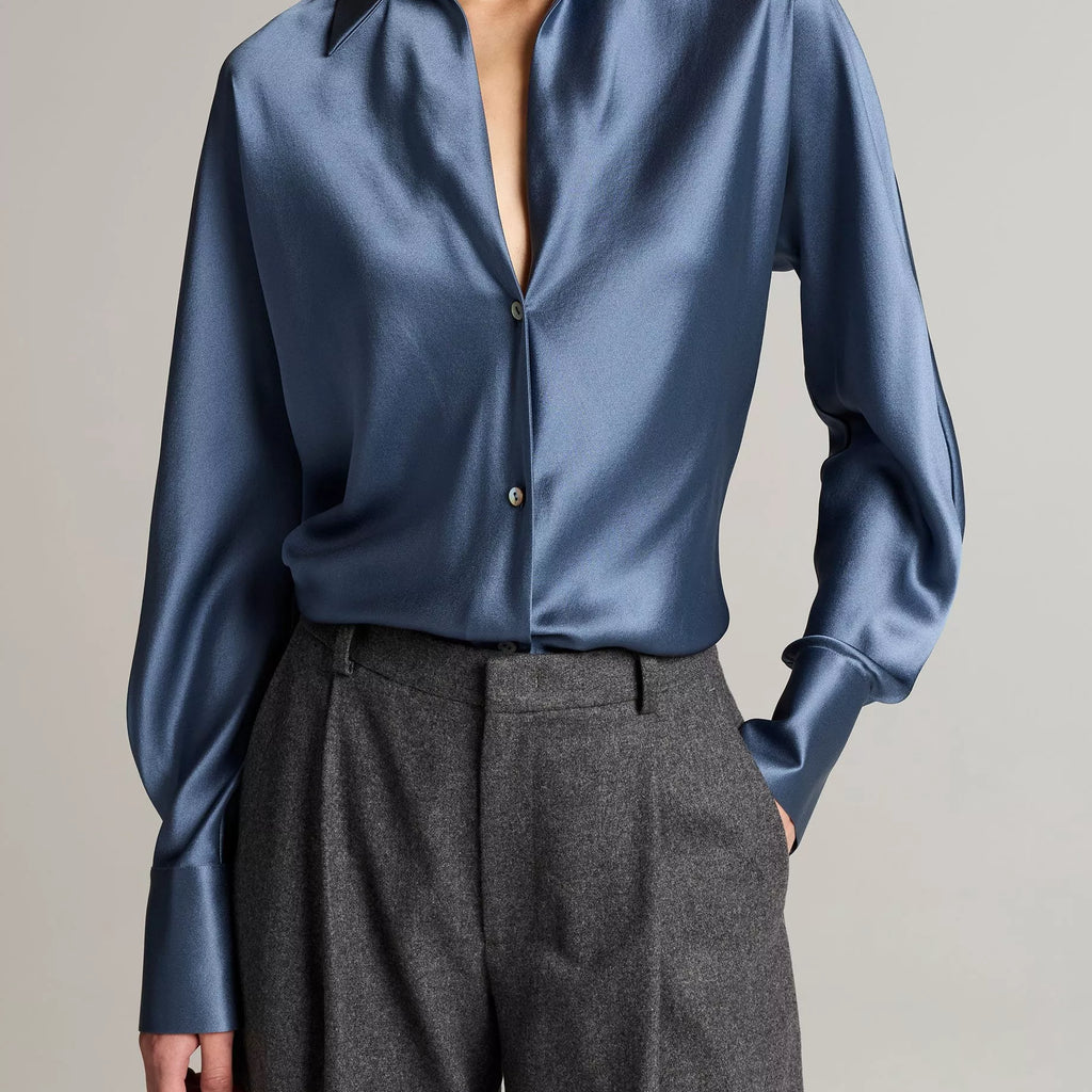 Vince Silk Bias Long-Sleeve Blouse