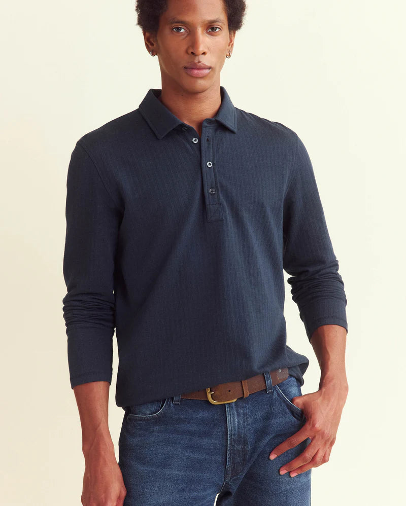 Billy Reid Long Sleeve Herringbone Polo