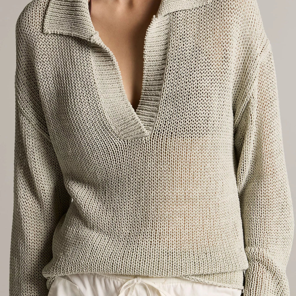 Vince Italian Coated Cotton-Blend Polo Sweater