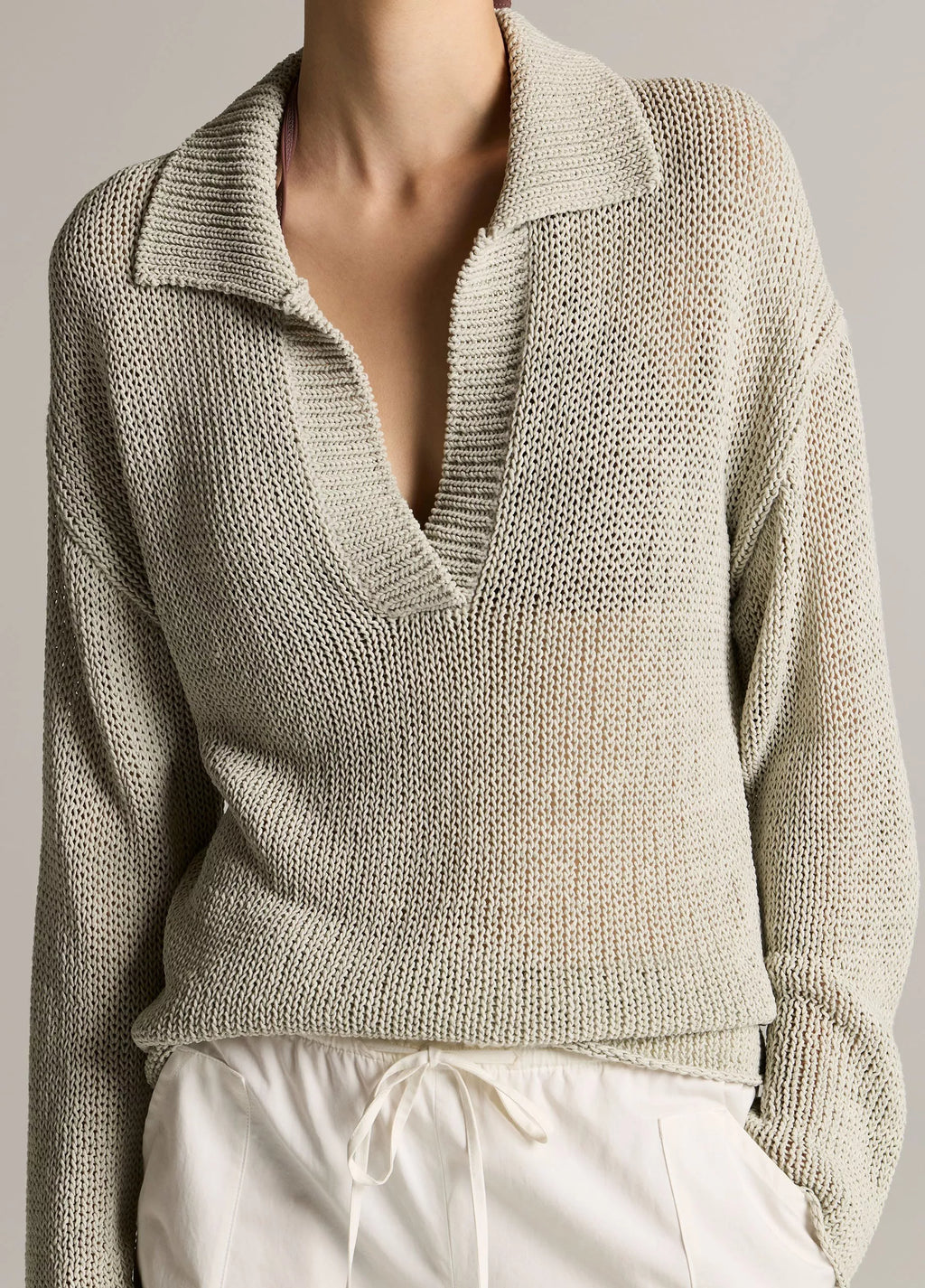 Vince Italian Coated Cotton-Blend Polo Sweater