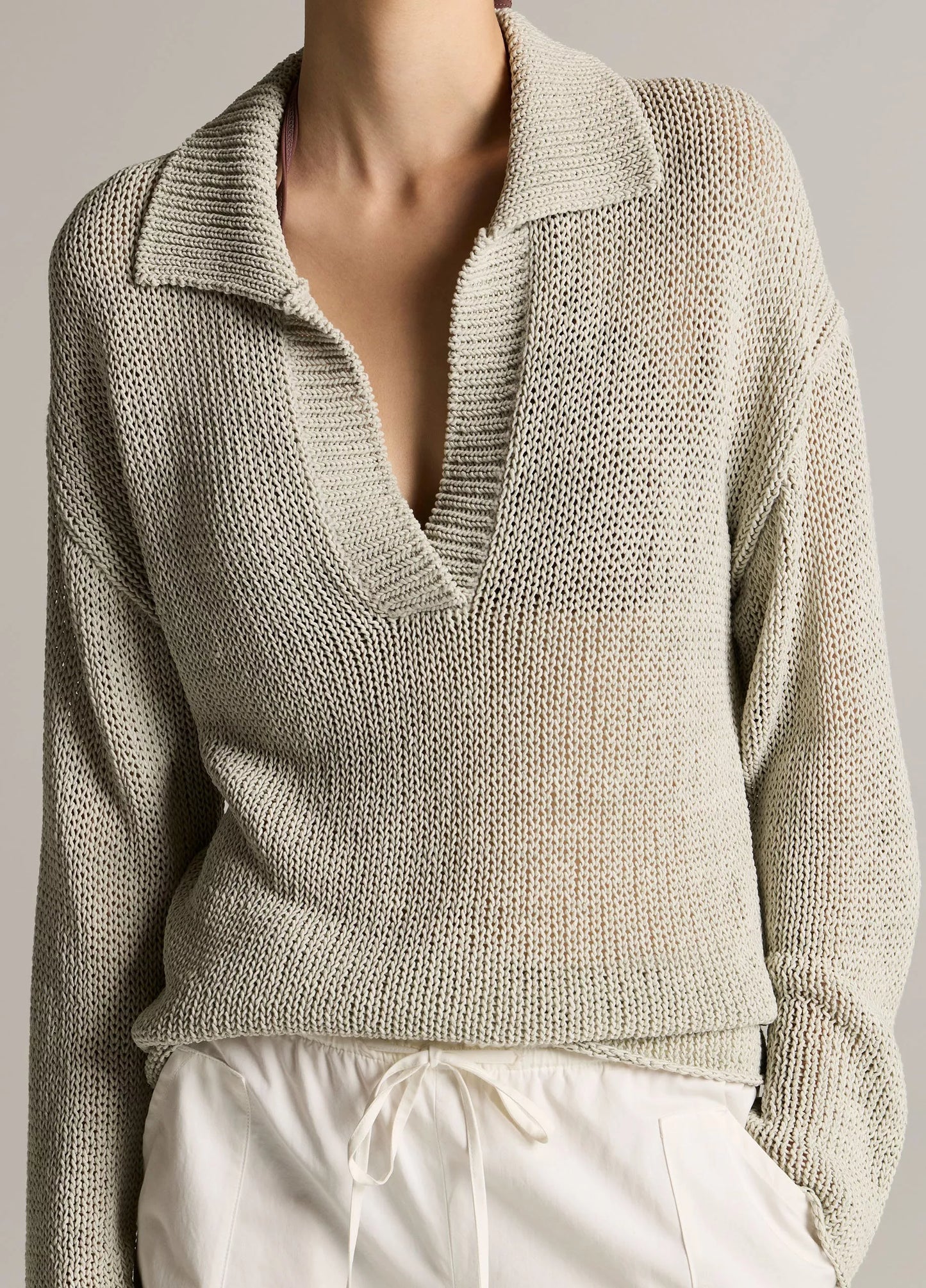 Vince Italian Coated Cotton-Blend Polo Sweater