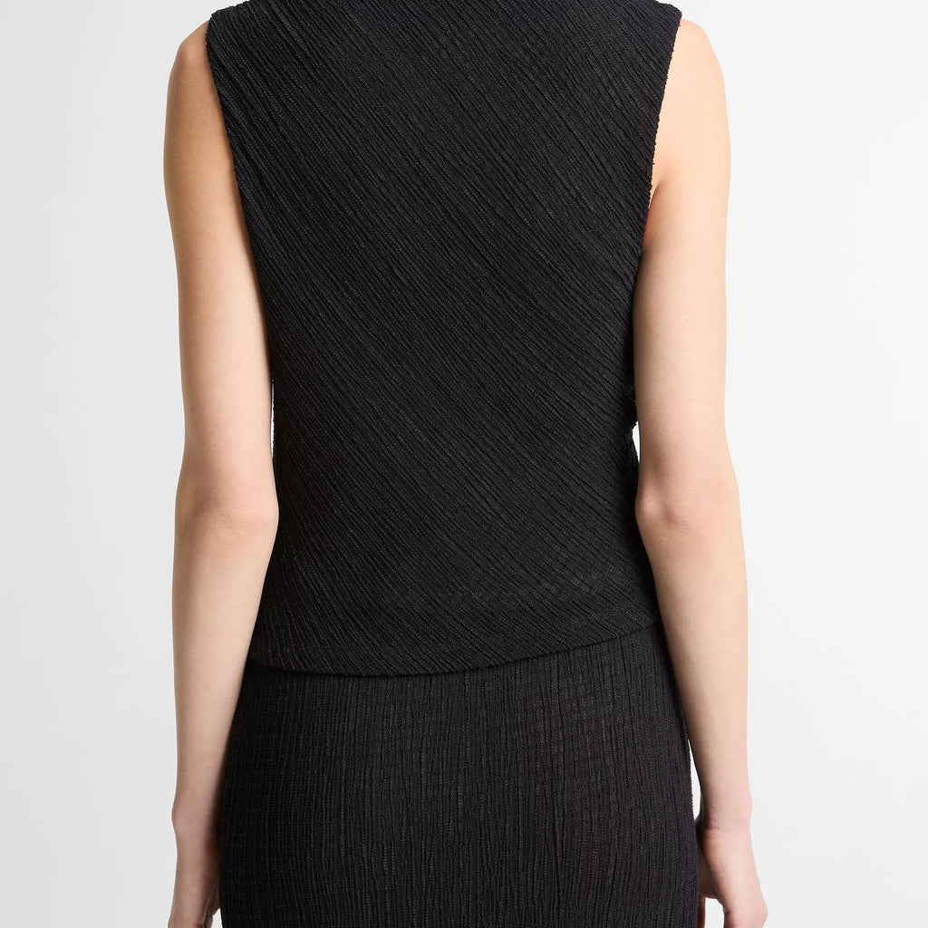 Vince Shadow Grid Cowl-Neck Top