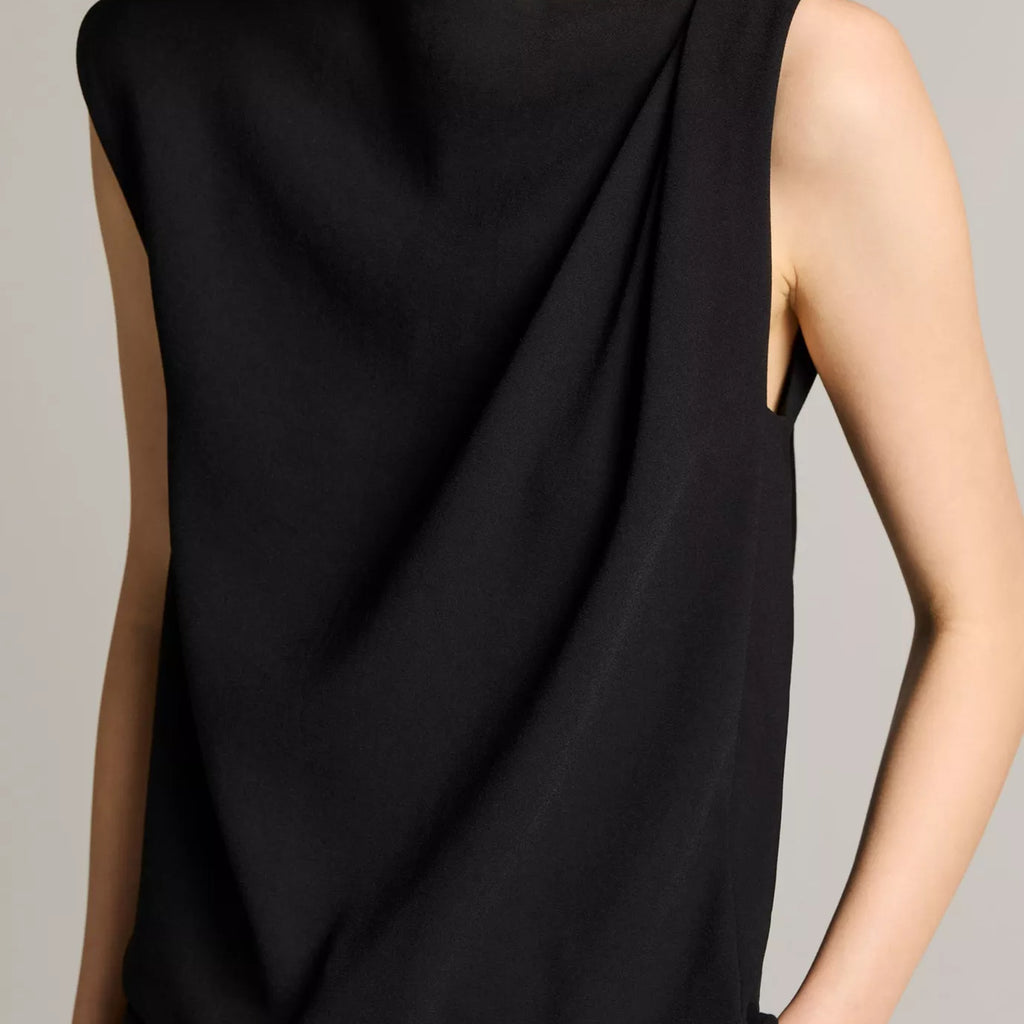 Vince Crepe Draped-Shoulder Sleeveless Top