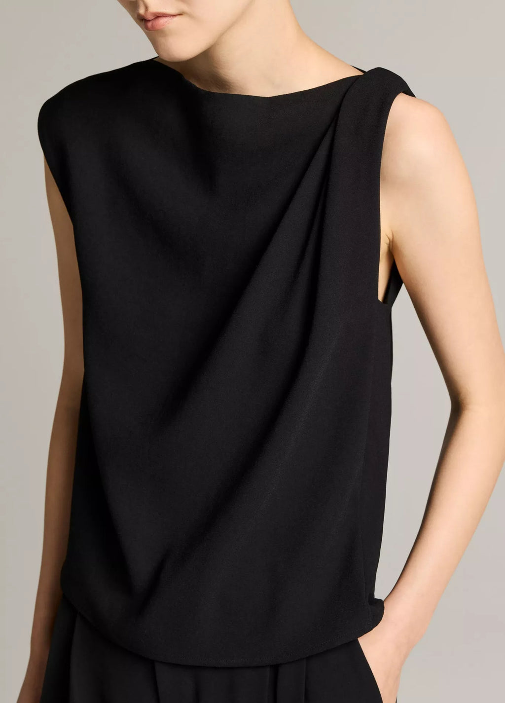 Vince Crepe Draped-Shoulder Sleeveless Top