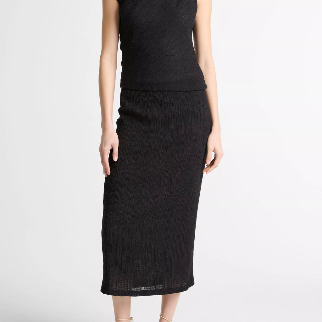 Vince Shadow Grid Cowl-Neck Top