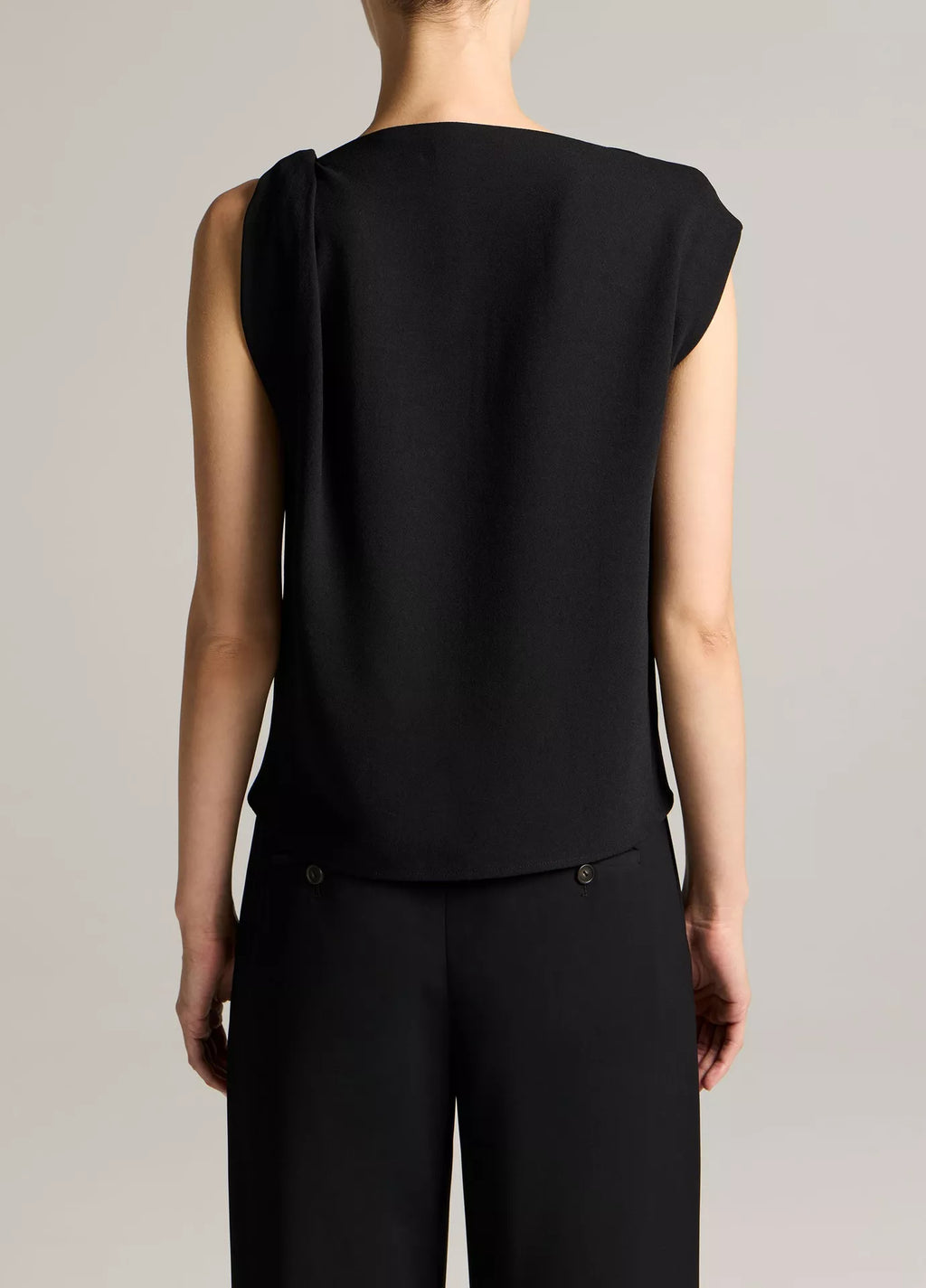 Vince Crepe Draped-Shoulder Sleeveless Top