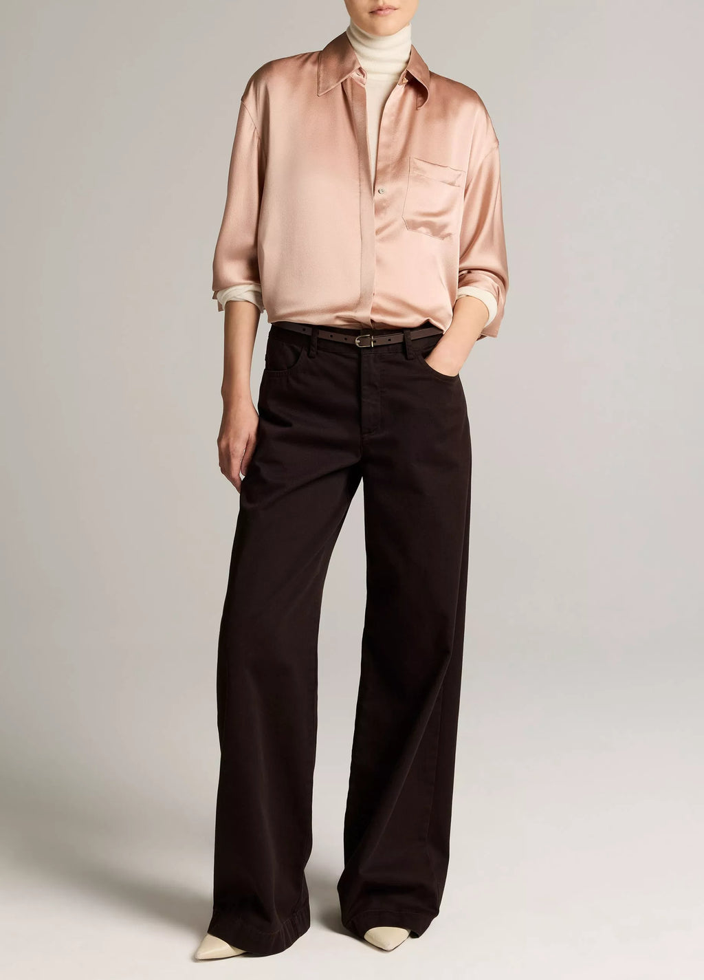Vince Silk Satin Dolman-Sleeve Button-Front Shirt