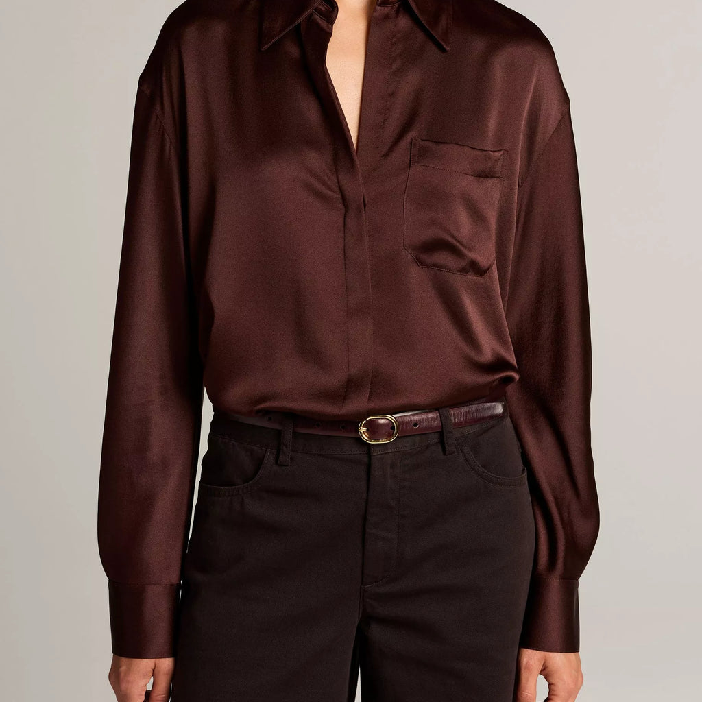 Vince Silk Satin Dolman-Sleeve Button-Front Shirt