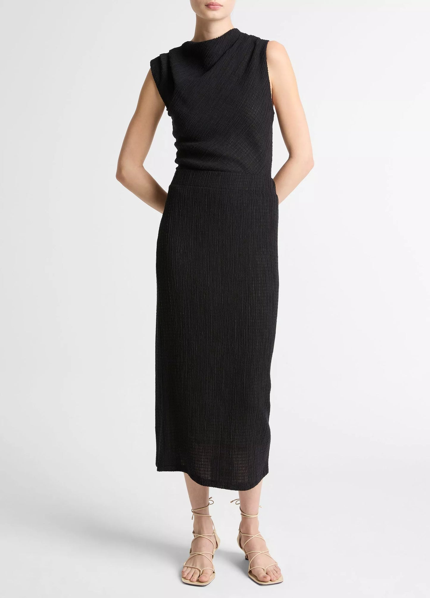 Vince Shadow Grid Midi Skirt