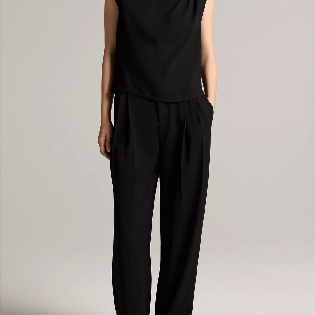 Vince Crepe Draped-Shoulder Sleeveless Top