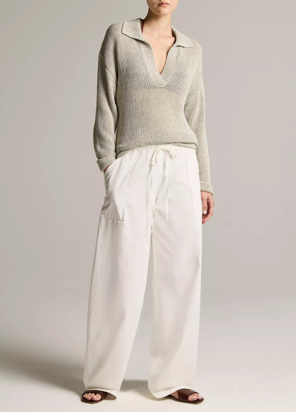 Vince Italian Coated Cotton-Blend Polo Sweater