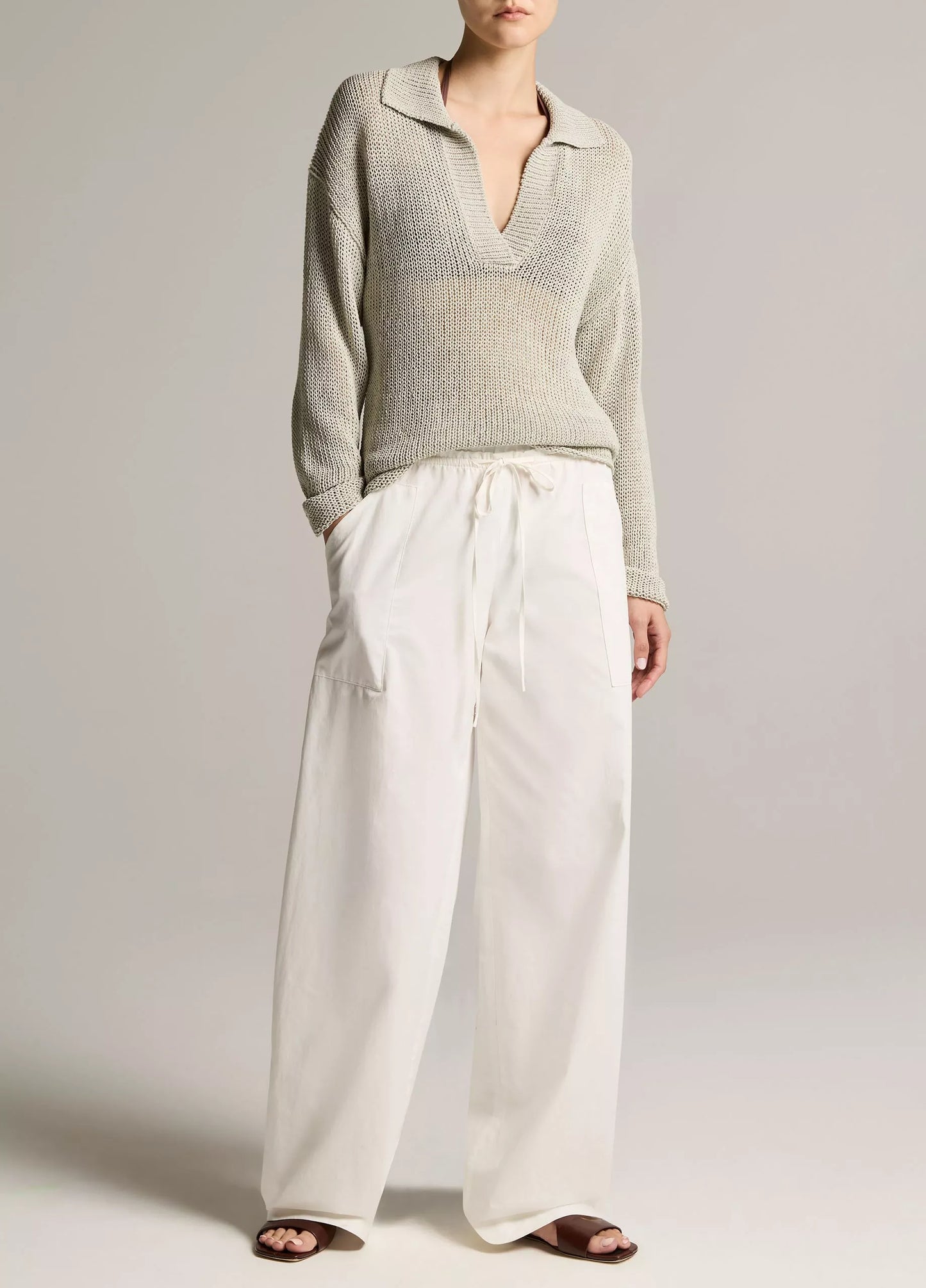 Vince Italian Coated Cotton-Blend Polo Sweater