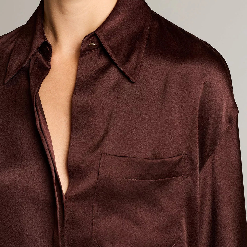 Vince Silk Satin Dolman-Sleeve Button-Front Shirt