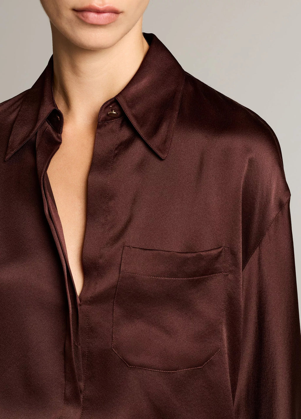 Vince Silk Satin Dolman-Sleeve Button-Front Shirt