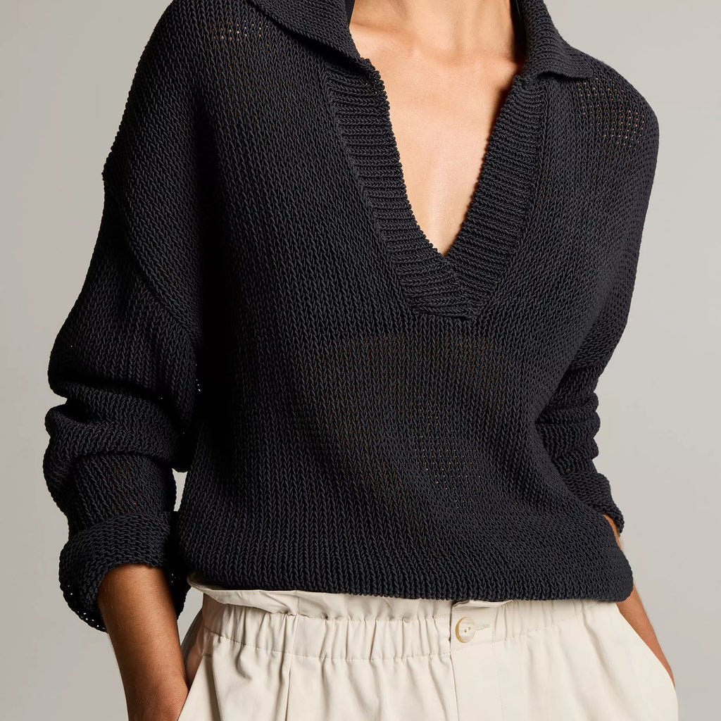 Vince Italian Coated Cotton-Blend Polo Sweater