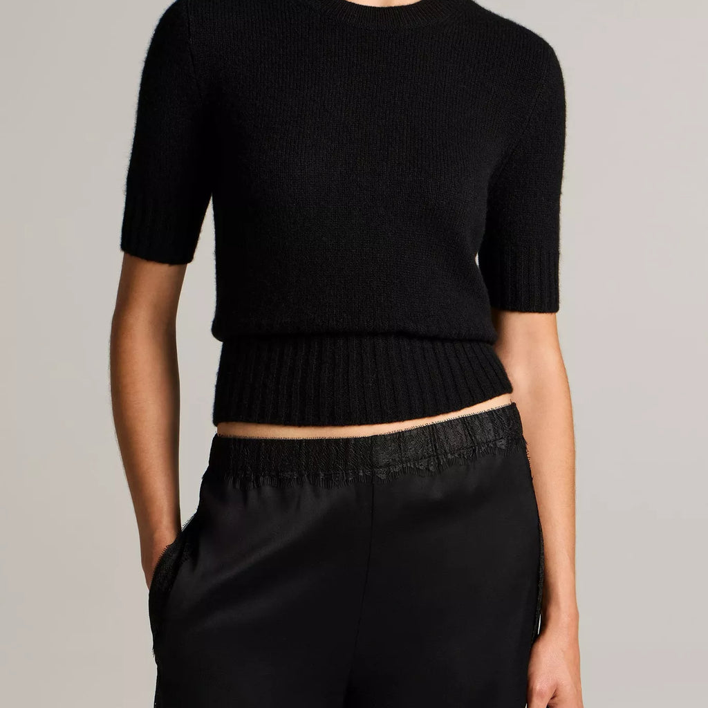 Vince Wool-Cashmere High-Rib Short-Sleeve Sweater