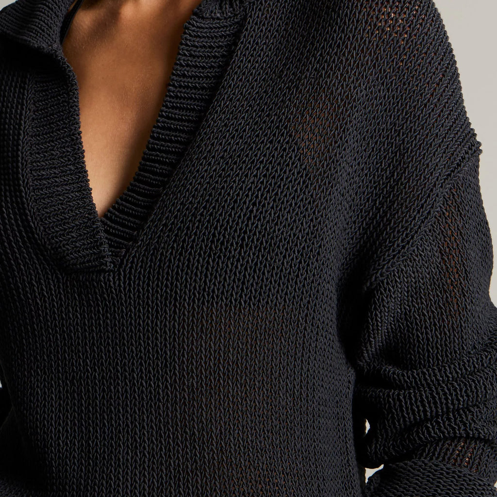 Vince Italian Coated Cotton-Blend Polo Sweater
