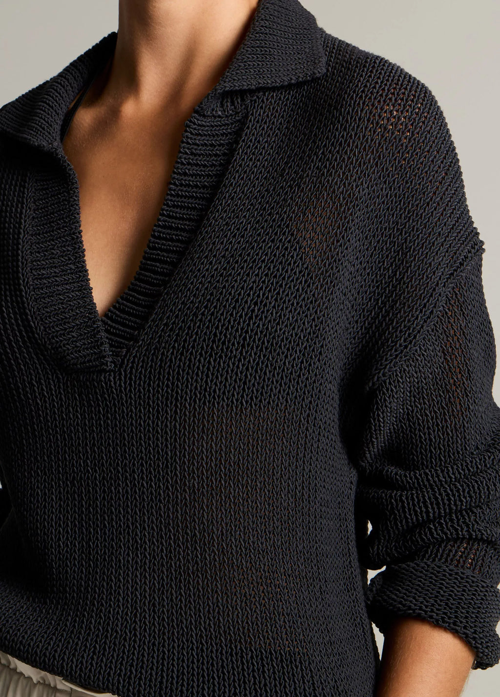 Vince Italian Coated Cotton-Blend Polo Sweater