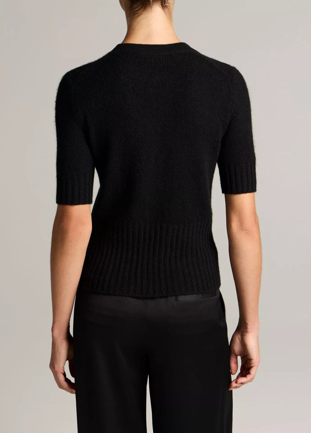 Vince Wool-Cashmere High-Rib Short-Sleeve Sweater