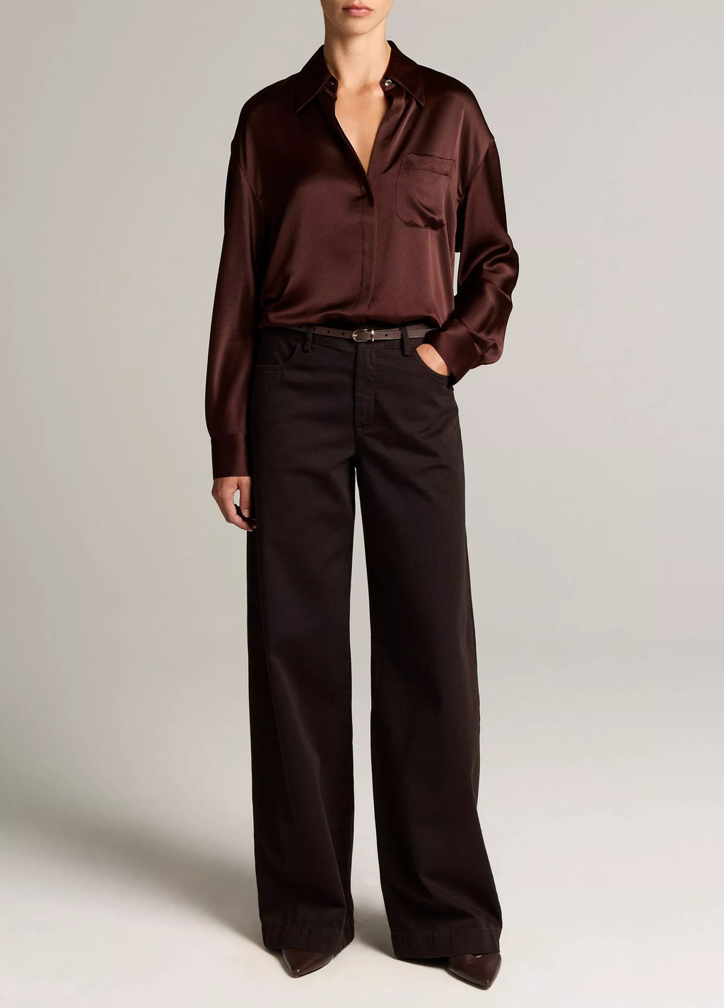 Vince Silk Satin Dolman-Sleeve Button-Front Shirt