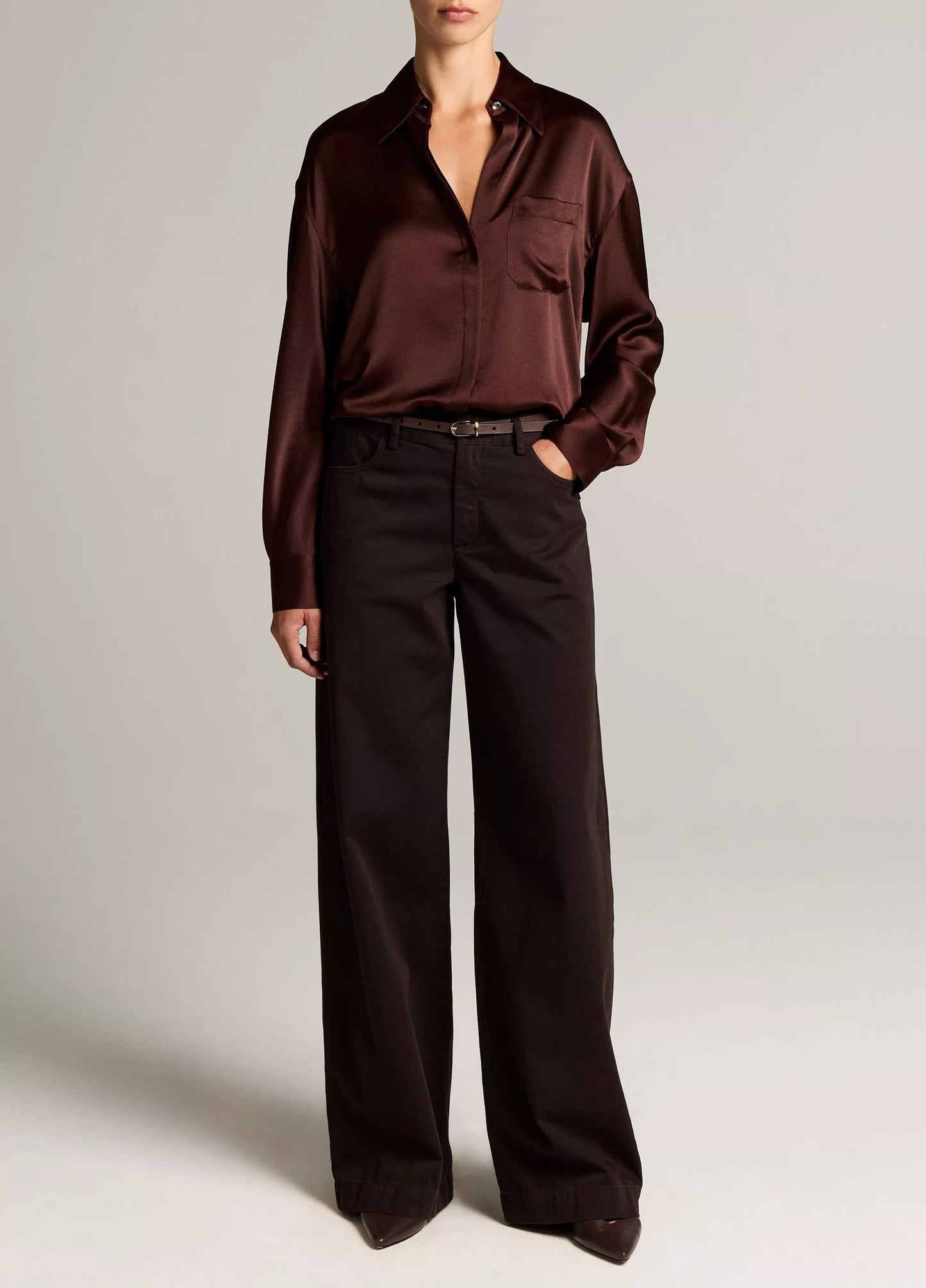 Vince Silk Satin Dolman-Sleeve Button-Front Shirt